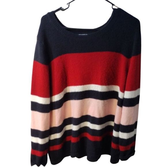 Croft & Barrow Block Sweater Red Navy Pink White Round Neck Like New Size XXL - Picture 3 of 14